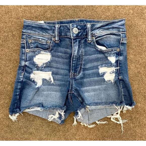American Eagle Shorts Womens 4 High Rise Distressed Whiskered Stretch Denim - Picture 1 of 8